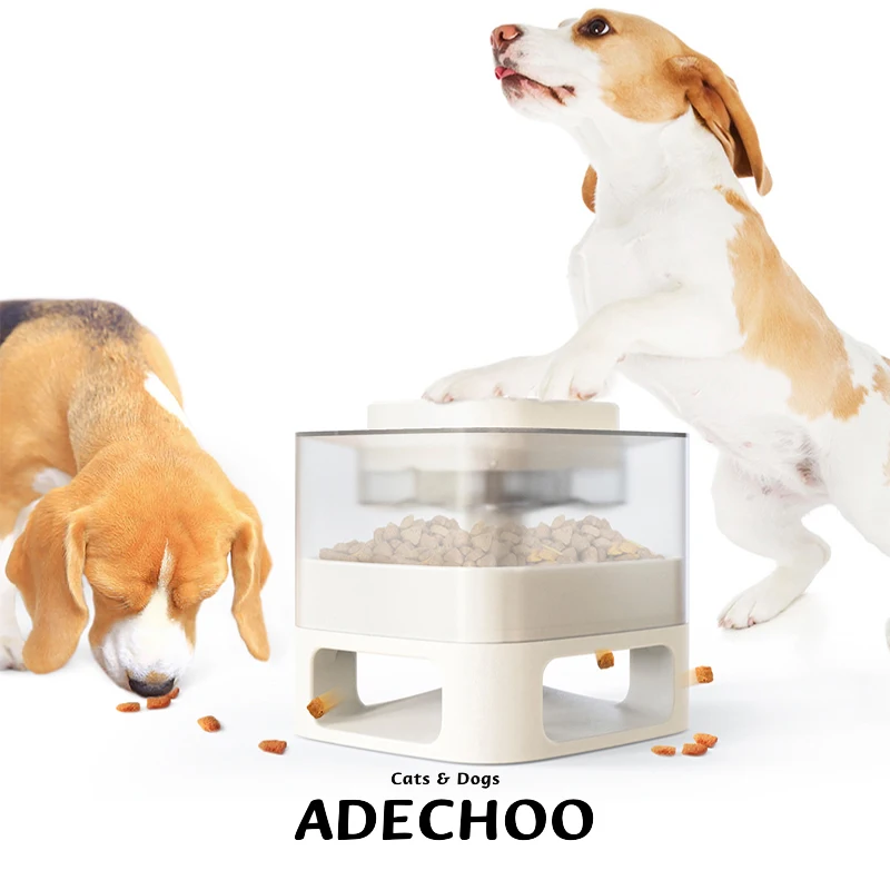 

Non-Electric Automatic Dog Fun Food Catapult Dispenser Square Transparent Visible Granary Slow Feeder Training Toy for Dogs