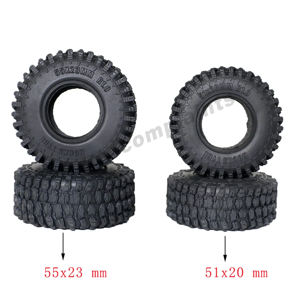 4PCS 1.0" Soft Rubber All Terrain Wheel Tires 51*20/55*23mm for 1/24 RC Crawler Car Axial SCX24 90081 Upgrade Tyres 
4PCS 1.0" Soft Rubber All Terrain Wheel Tires 51*20/55*23mm for 1/24 RC Crawler Car Axial SCX24 90081 Upgrade Tyres