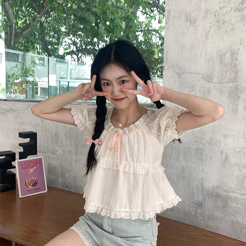 Cotton Blouse Women Puff Sleeve Lace Trim Ribbon Lace-up Patchwork Pullover Sweet Shirt Woman Tops Kawaii Clothes
Cotton Blouse Women Puff Sleeve Lace Trim Ribbon Lace-up Patchwork Pullover Sweet Shirt Woman Tops Kawaii Clothes