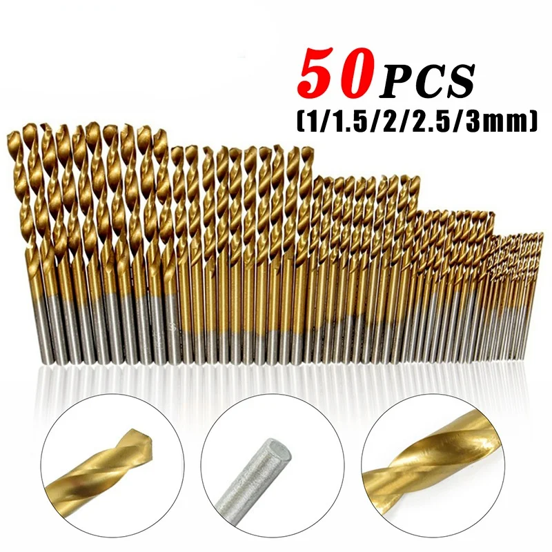 50Pcs Titanium Coated Drill Bits HSS High Speed Steel Drill Bits Set Tool High Quality Power Tools 1/1.5/2/2.5/3mm
50Pcs Titanium Coated Drill Bits HSS High Speed Steel Drill Bits Set Tool High Quality Power Tools 1/1.5/2/2.5/3mm