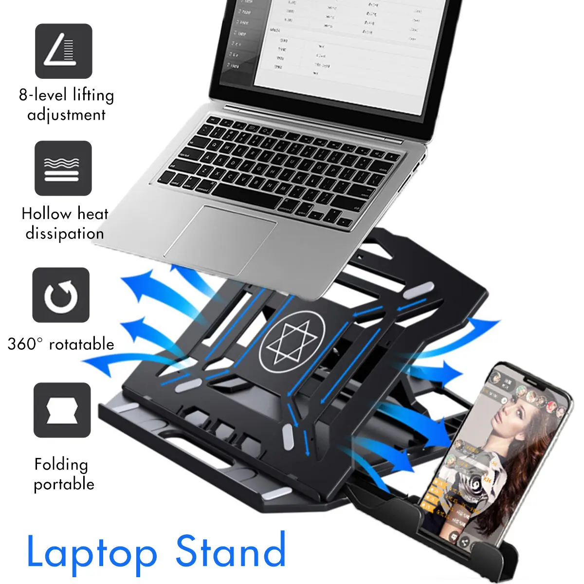 Universal Folding 360° Rotatable Bottom 8-Level Height Lifting Adjustment Hollow Heat Dissipation Macbook Stand Bracket
Universal Folding 360° Rotatable Bottom 8-Level Height Lifting Adjustment Hollow Heat Dissipation Macbook Stand Bracket