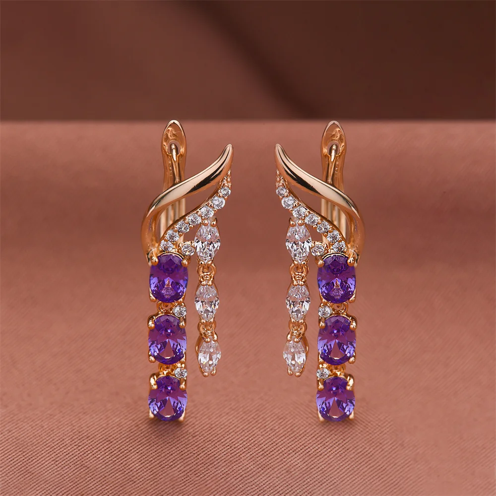 

Dckazz Luxurious Zircon Eardrop Fashion Delicate Innovation Amethyst 585 Rose Gold Color Earrings for Woman Wedding Jewelry