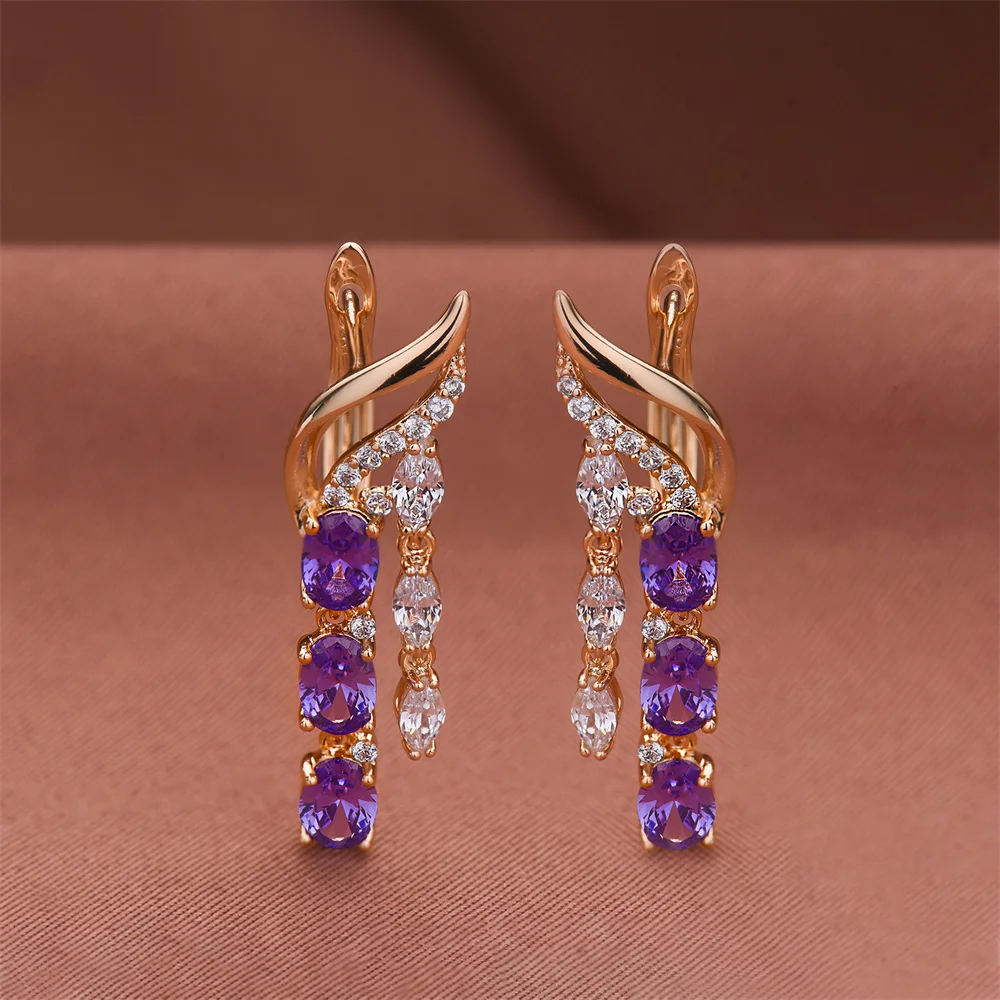 Dckazz Luxurious Zircon Eardrop Fashion Delicate Innovation Amethyst 585 Rose Gold Color Earrings for Woman Wedding Jewelry
Dckazz Luxurious Zircon Eardrop Fashion Delicate Innovation Amethyst 585 Rose Gold Color Earrings for Woman Wedding Jewelry