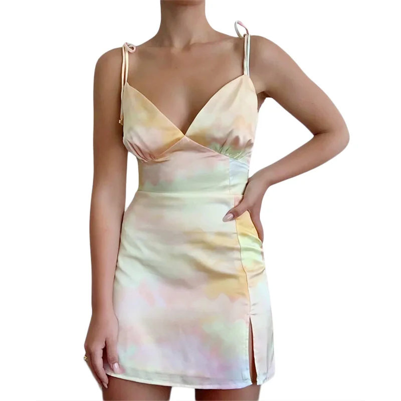 Women Casual Spaghetti Strap Dress Sleeveless Backless Tie Dye Printed Pleated Split Bandage Sling Short Dress
Women Casual Spaghetti Strap Dress Sleeveless Backless Tie Dye Printed Pleated Split Bandage Sling Short Dress