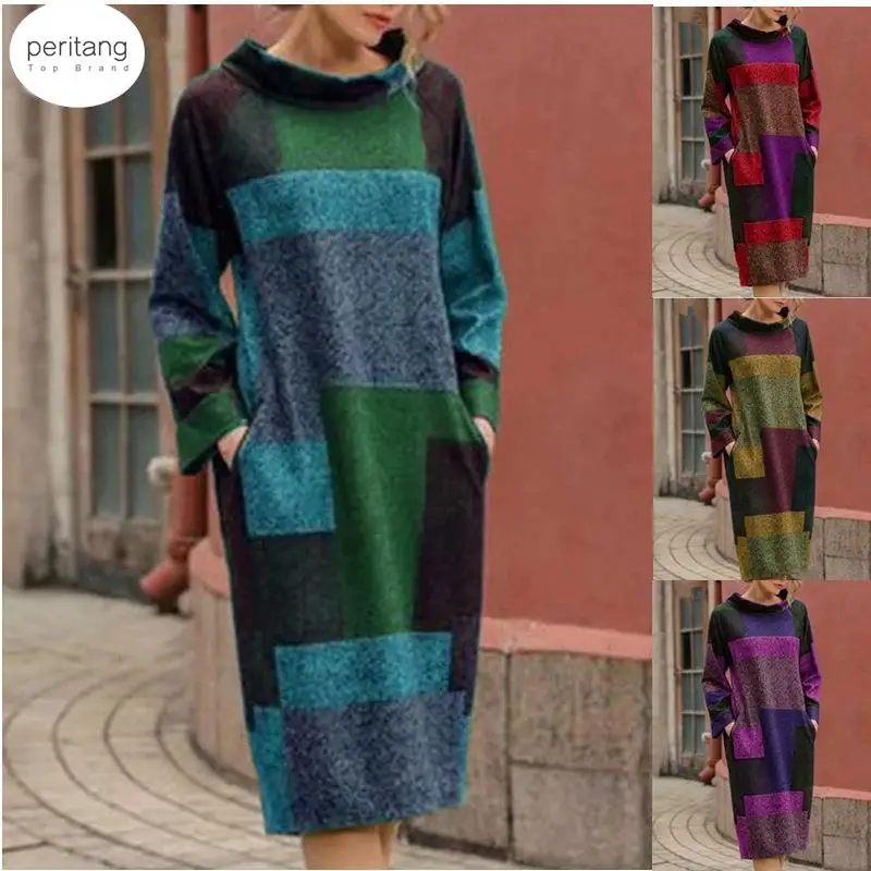 Women's Dress Autumn Winter Large Size Long-Sleeved Woman Sweatshirt Dresses Vintage Patchwork Loose Mid-length Dress Female
Women's Dress Autumn Winter Large Size Long-Sleeved Woman Sweatshirt Dresses Vintage Patchwork Loose Mid-length Dress Female