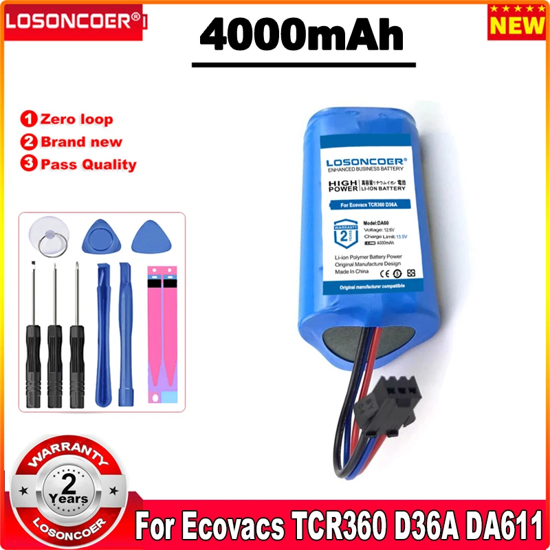 Аккумулятор LOSONCOER 4000 мАч Для Ecovacs TCR360 D36A/B/C/E DA611 DB35 DA60 
Аккумулятор LOSONCOER 4000 мАч Для Ecovacs TCR360 D36A/B/C/E DA611 DB35 DA60