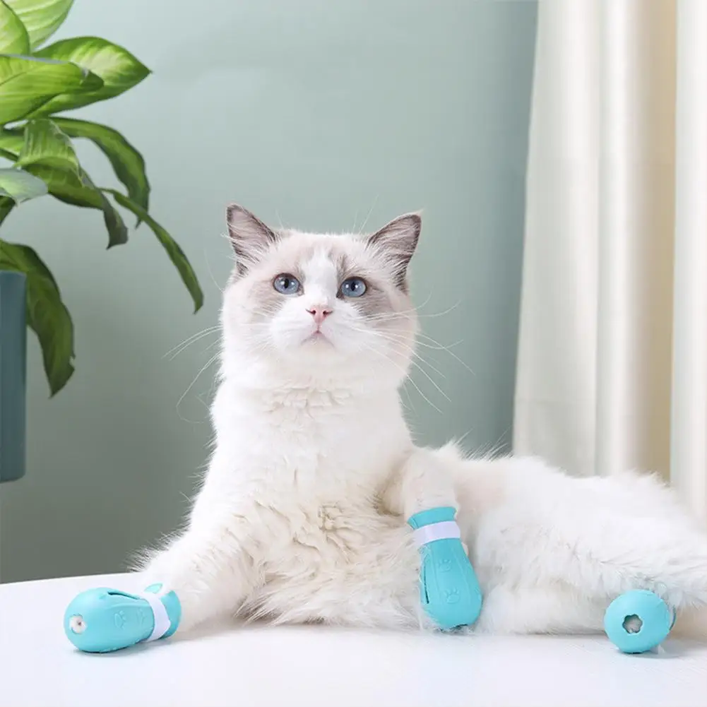 

4 шт., силиконовые ботинки для защиты кошачьих лап от царапин