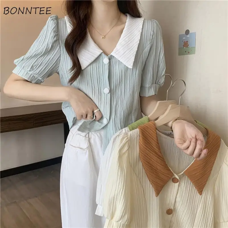 Short Sleeve Shirts Women Thin Summer Button Up Kawaii Retro Tender Girlish Ulzzang Holiday Basic Fashion All-match Рубашки New
Short Sleeve Shirts Women Thin Summer Button Up Kawaii Retro Tender Girlish Ulzzang Holiday Basic Fashion All-match Рубашки New