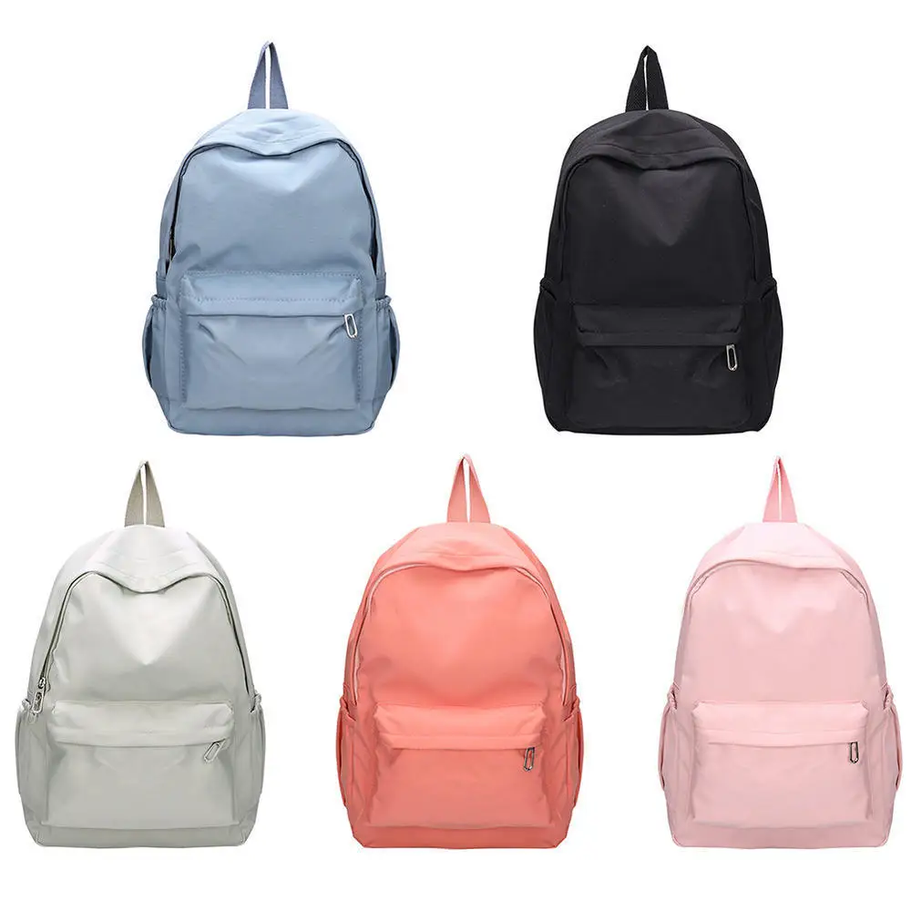 

Simple Solid Color Shoulder Backpacks Bookbags Nylon Large Capacity Travel Knapsacks Women Teenager Girls Student Schoolbags