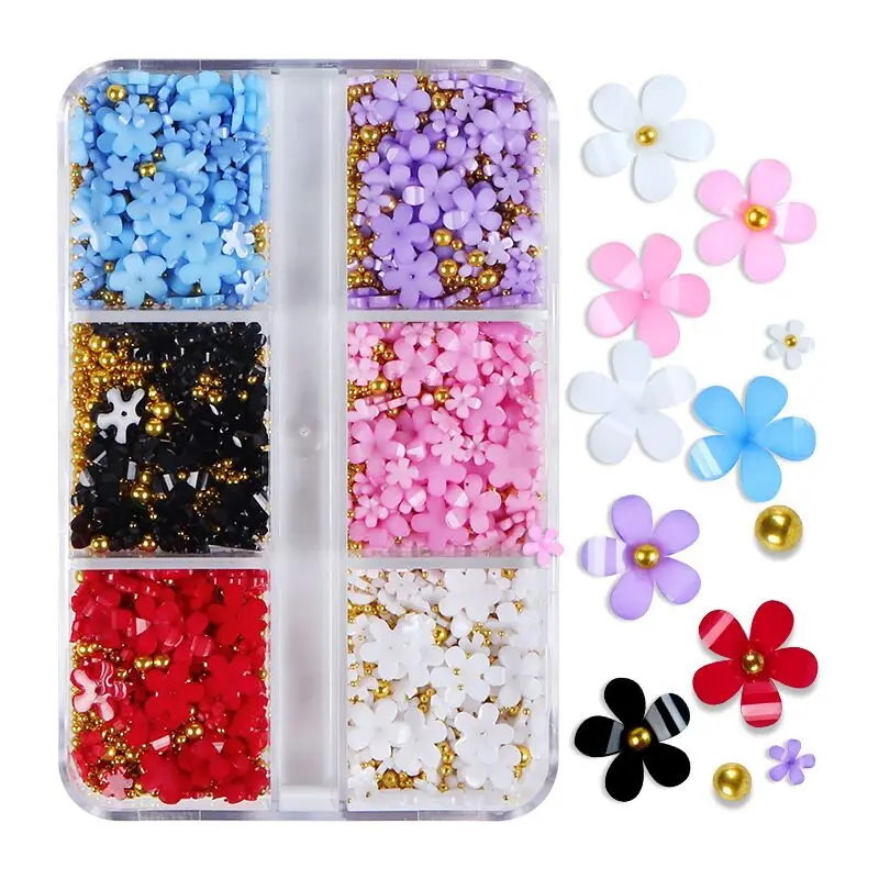 6 Grids White Acrylic Flower Nail Art Decoration Mixed Size Rhinestones Gold Silver Steel Ball Nails Charms Tool Accessories
6 Grids White Acrylic Flower Nail Art Decoration Mixed Size Rhinestones Gold Silver Steel Ball Nails Charms Tool Accessories