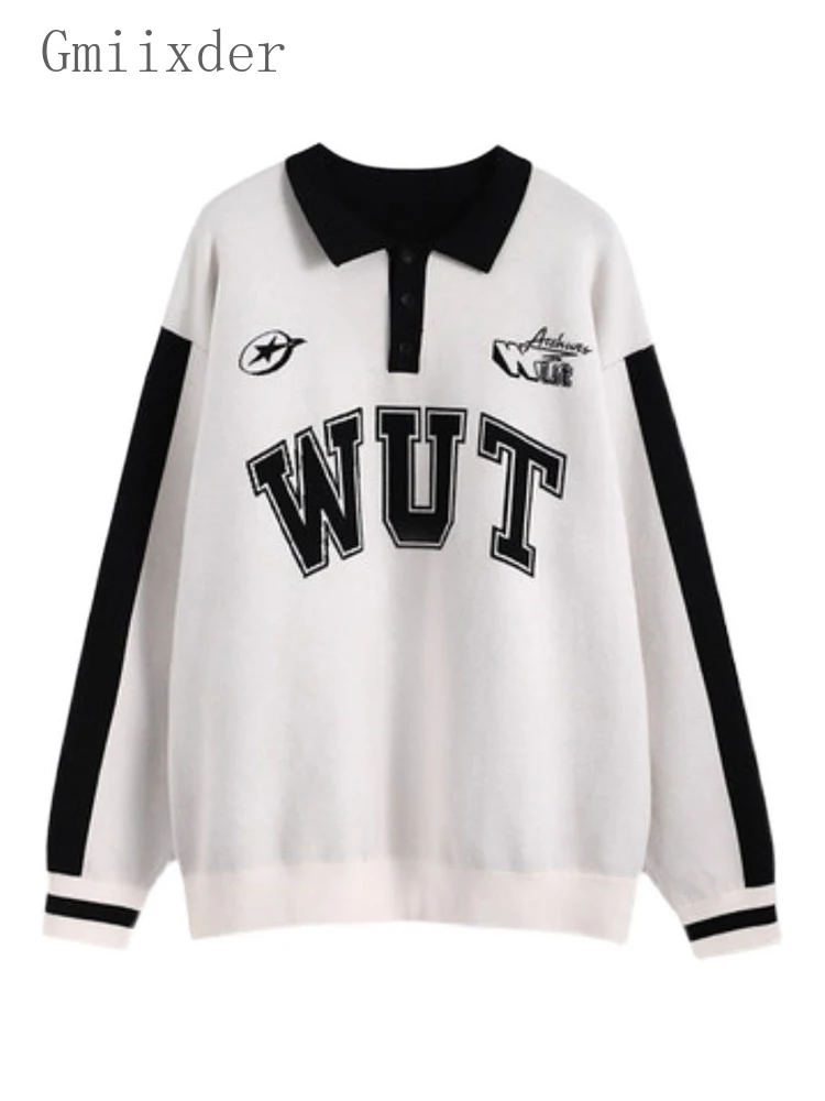 2022 Polo Collar Sweatshirt Women's Autumn Winter Oversize Design Niche Jacket Grunge Aesthetic Shirtblack White Stitching Top
2022 Polo Collar Sweatshirt Women's Autumn Winter Oversize Design Niche Jacket Grunge Aesthetic Shirtblack White Stitching Top