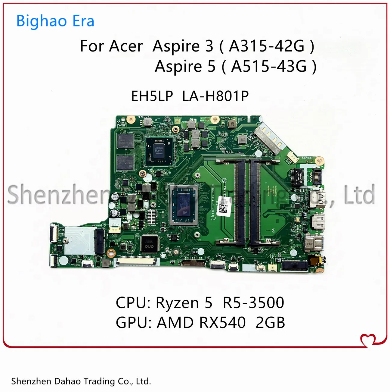 

EH5LP LA-H801P For Acer Aspire A315-42G A515-43 A515-43G Laptop Motherboard With R5-3500 CPU RX540 2GB-GPU NBHF811003 100% Test