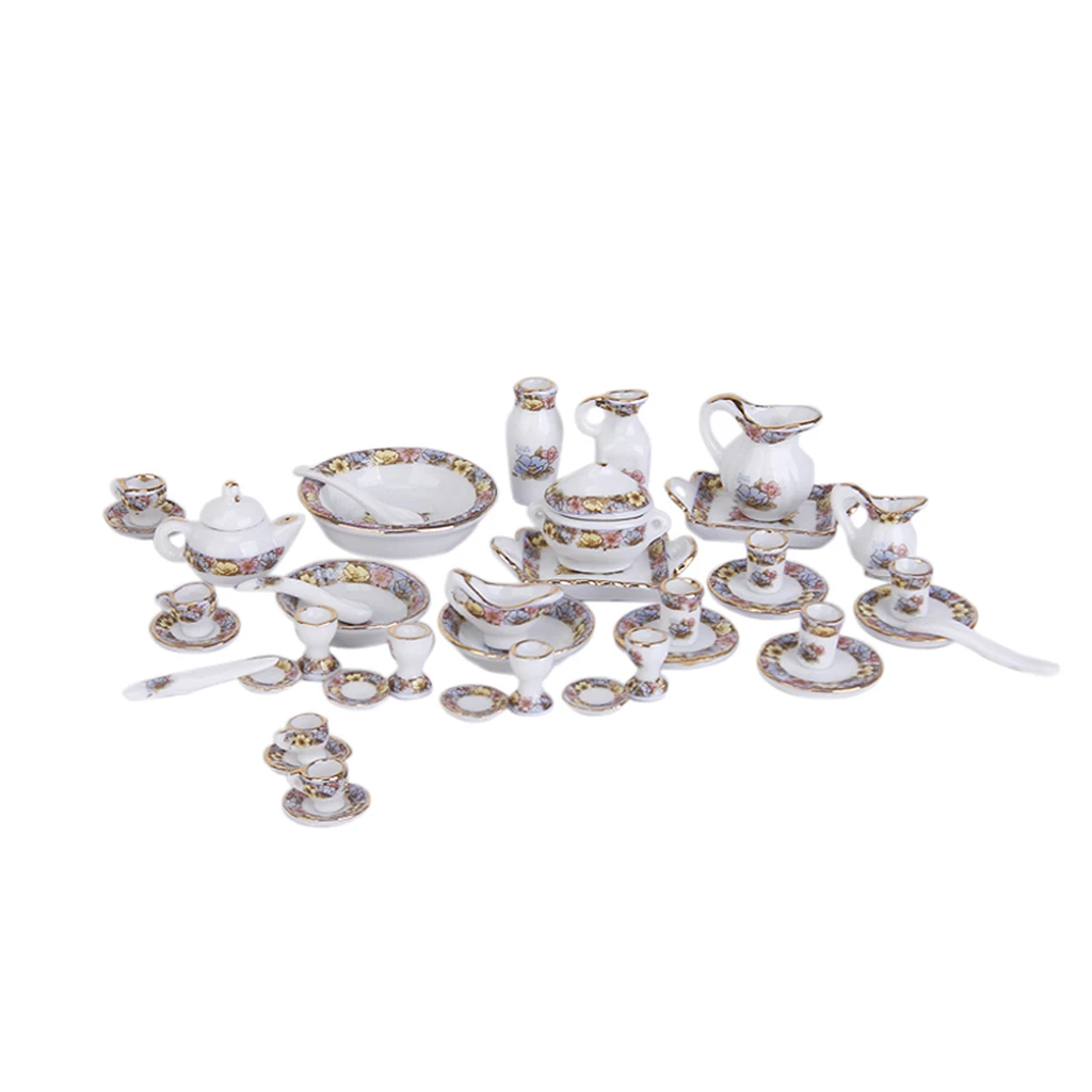 40pcs 1/12 Dollhouse Mini Dining Porcelain Tea/Coffee Set Dish Plate Flowers
40pcs 1/12 Dollhouse Mini Dining Porcelain Tea/Coffee Set Dish Plate Flowers