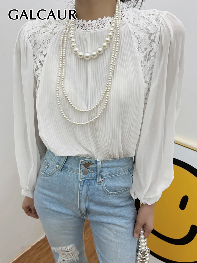 GALCAUR Patchwork Lace Solid Shirts For Women Round Neck Long Sleeve Straight Ruched Casual Fashion Tops Female Clothing Autumn
GALCAUR Patchwork Lace Solid Shirts For Women Round Neck Long Sleeve Straight Ruched Casual Fashion Tops Female Clothing Autumn