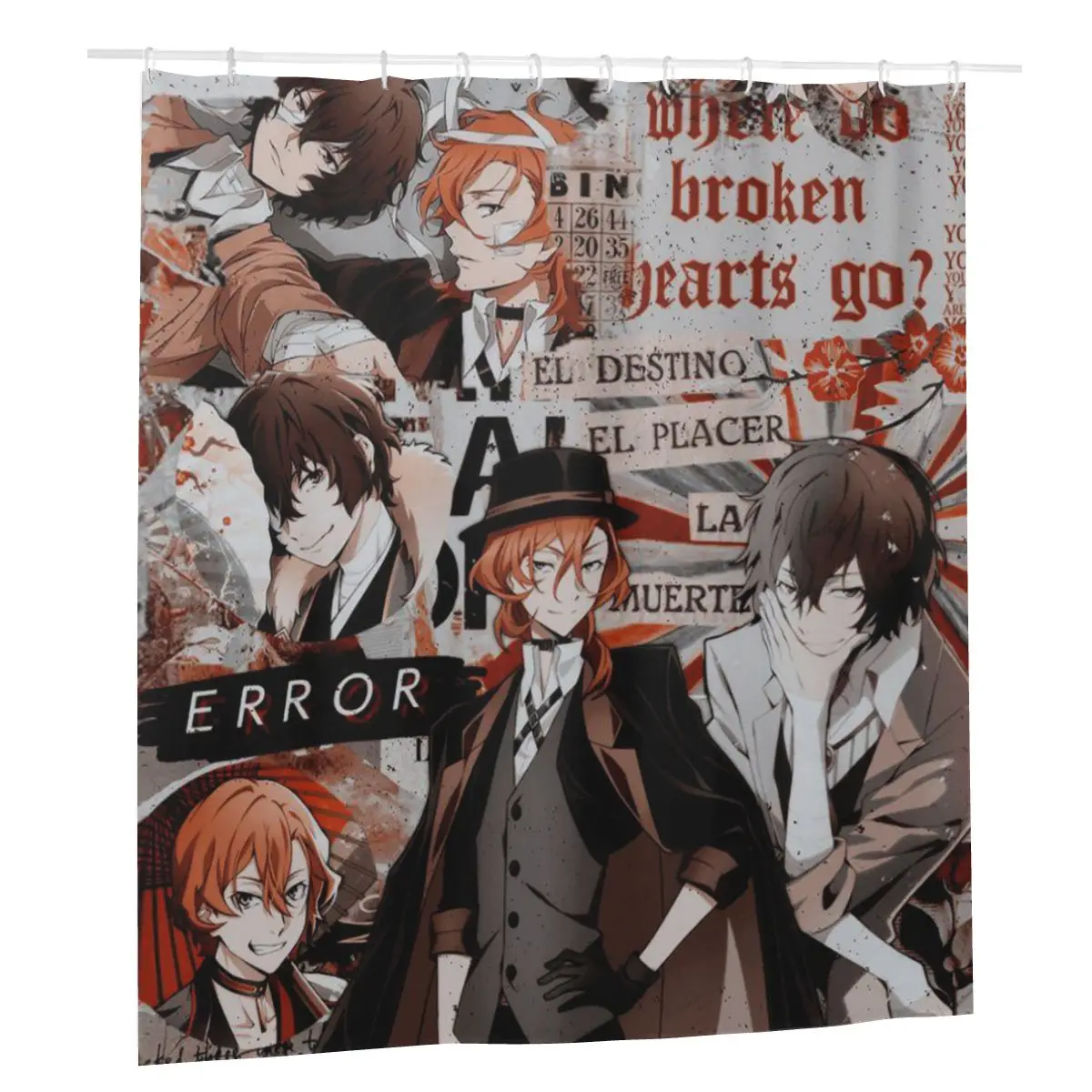 Chuuya Nakahara Collage Shower Curtains Home Bath Curtains with 12pcs Hooks Polyester Bungou Stray Dogs Anime Novelty Curtains
Chuuya Nakahara Collage Shower Curtains Home Bath Curtains with 12pcs Hooks Polyester Bungou Stray Dogs Anime Novelty Curtains