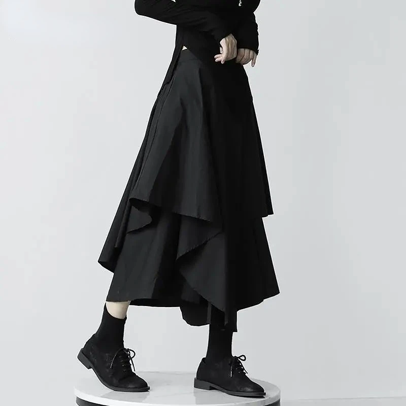 

Юбка-карго Женская Плиссированная, Готическая Асимметричная юбка в японском стиле, винтажная Длинная черная в стиле Харадзюку, с завышенной талией, лето 2023