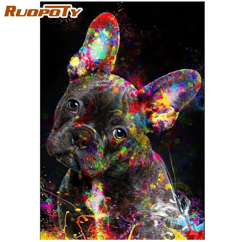 

RUOPOTY Acrylic Paint Diy Painting By Numbers With Frame 40x50cm Dogs Handpainted Painting Animals Picture For Home Artwork