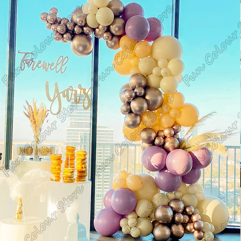

120pcs Cream Peach Maca Purple Memorial Day Party Arch Backdrop Baby Shower Event Celebration Decor Birthday Balloon Garland Kit