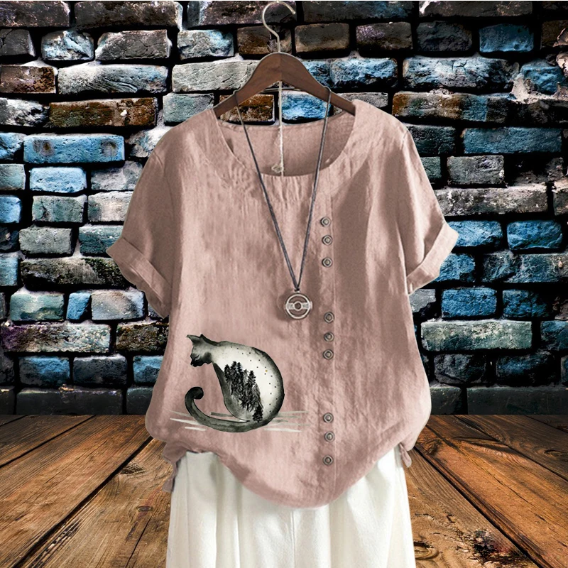 Creative Cat Landscape Pattern Casual T Shirt Lady's Pullover Women's Clothing Round Neck Loose Linen Short Sleeve Top Pullover
Creative Cat Landscape Pattern Casual T Shirt Lady's Pullover Women's Clothing Round Neck Loose Linen Short Sleeve Top Pullover