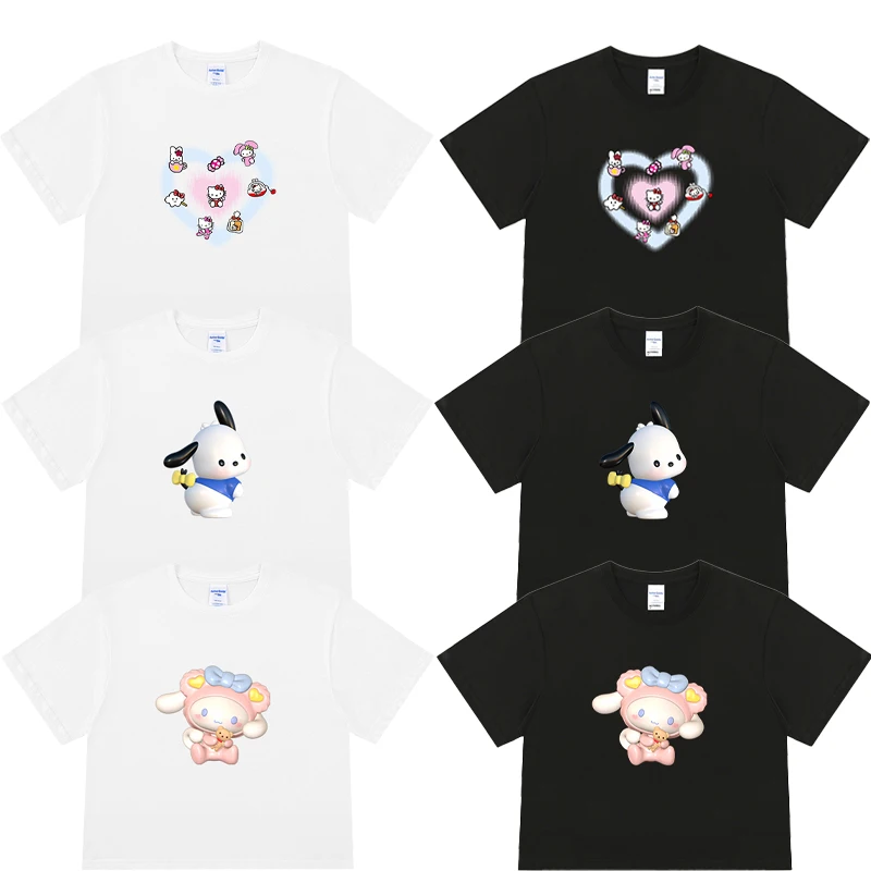 

Kawaii sanriod Kuromi Cinnamoroll My Melody Hello Kitty летняя новая милая мультяшная футболка с коротким рукавом с открытым пупком для женщин