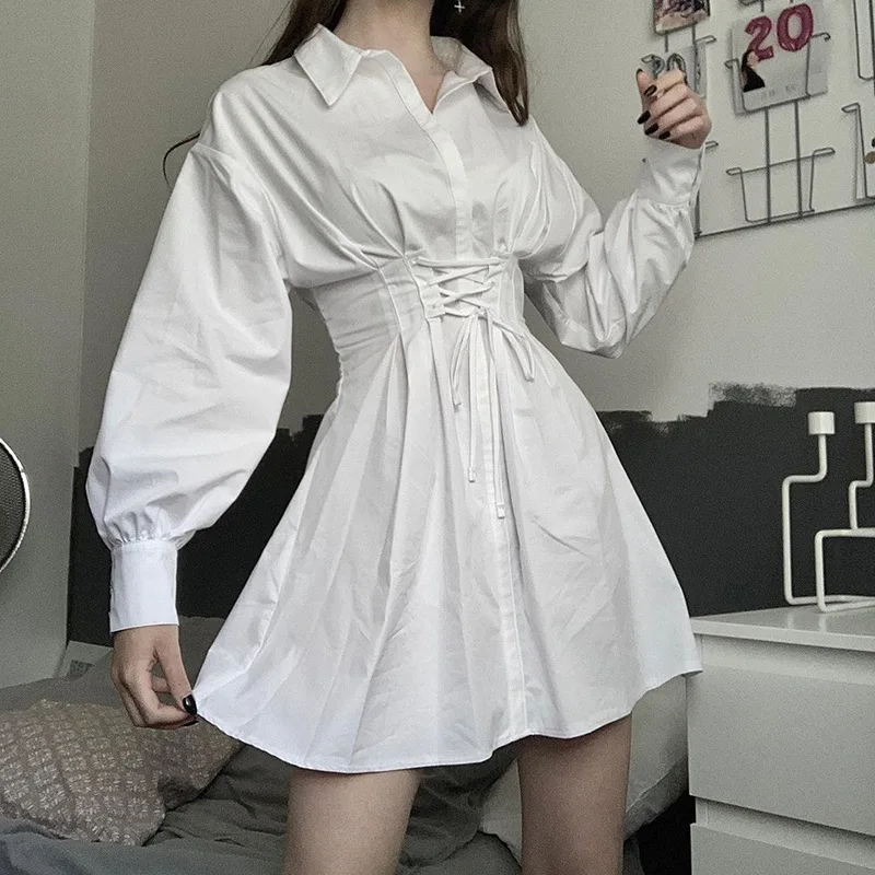 Long Sleeve Chic Lace Up White Dress Female Fashion A-Line Buttons Summer Dress Mini Casual Dresses Solid
Long Sleeve Chic Lace Up White Dress Female Fashion A-Line Buttons Summer Dress Mini Casual Dresses Solid