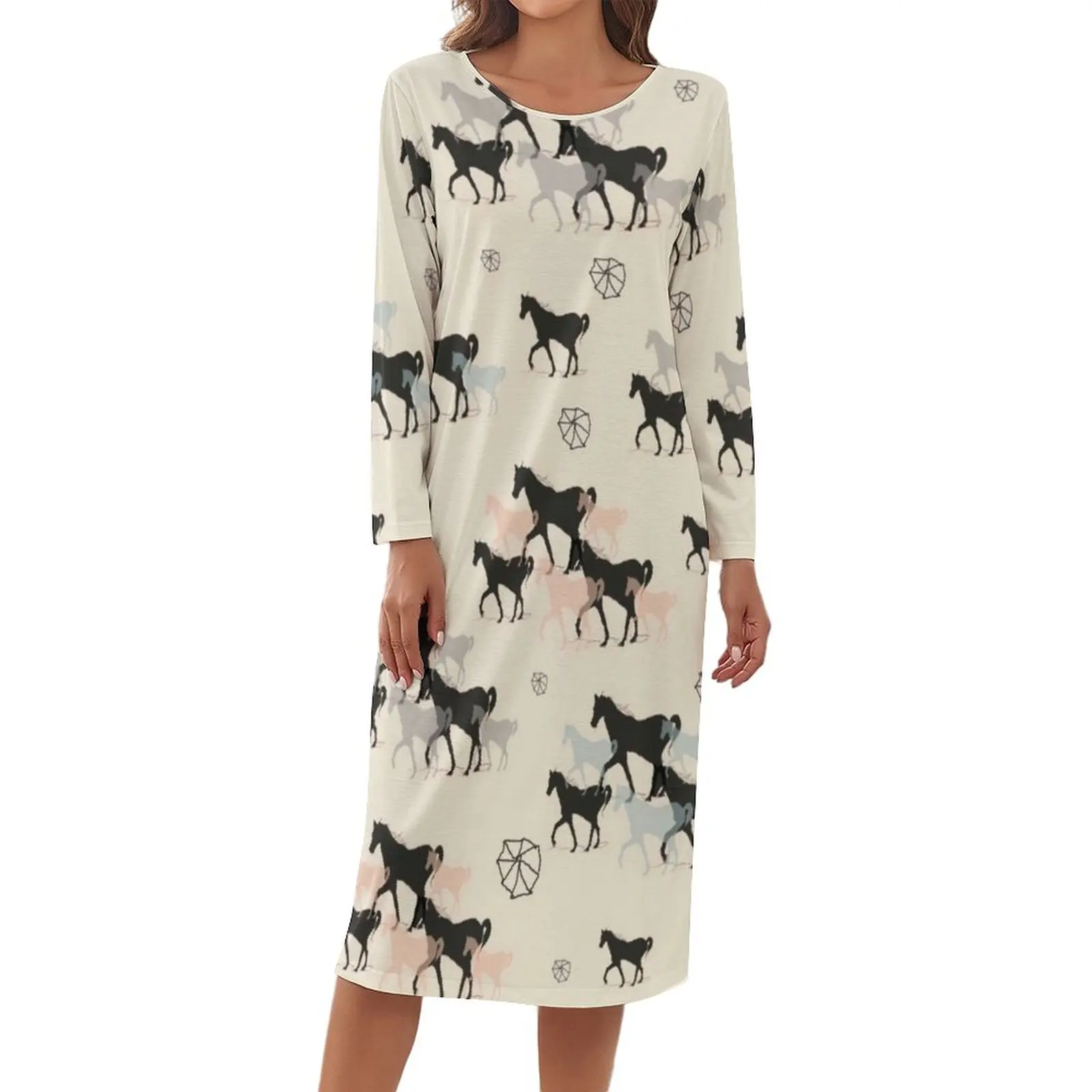 Horse Pajama Animal U Neck Big Size Spring Dress New Women Stretch Sleepwear 
Horse Pajama Animal U Neck Big Size Spring Dress New Women Stretch Sleepwear