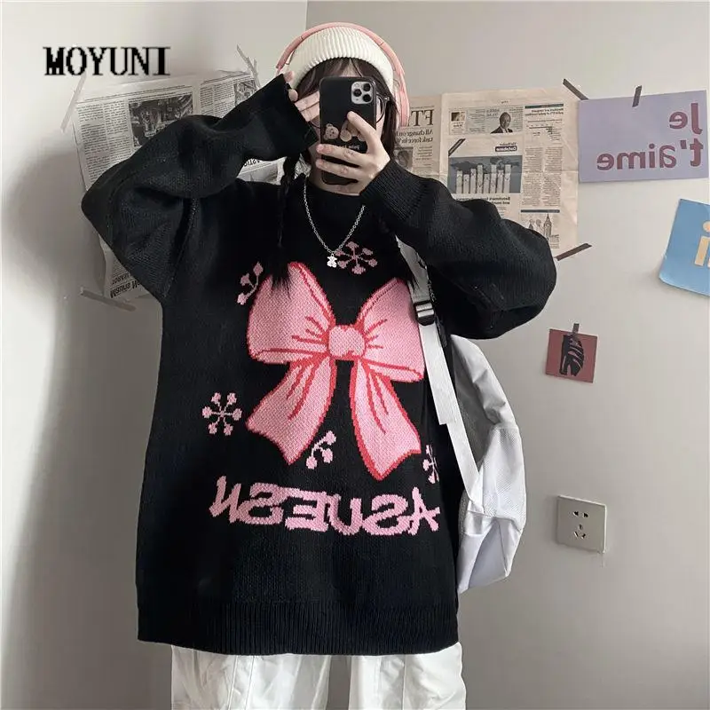 Lazy Japan Style Retro Jumpers Pullovers Bow Print Letter Knitted Sweaters Women Black Preppy Dark Gothic Streetwear 2022 New
Lazy Japan Style Retro Jumpers Pullovers Bow Print Letter Knitted Sweaters Women Black Preppy Dark Gothic Streetwear 2022 New