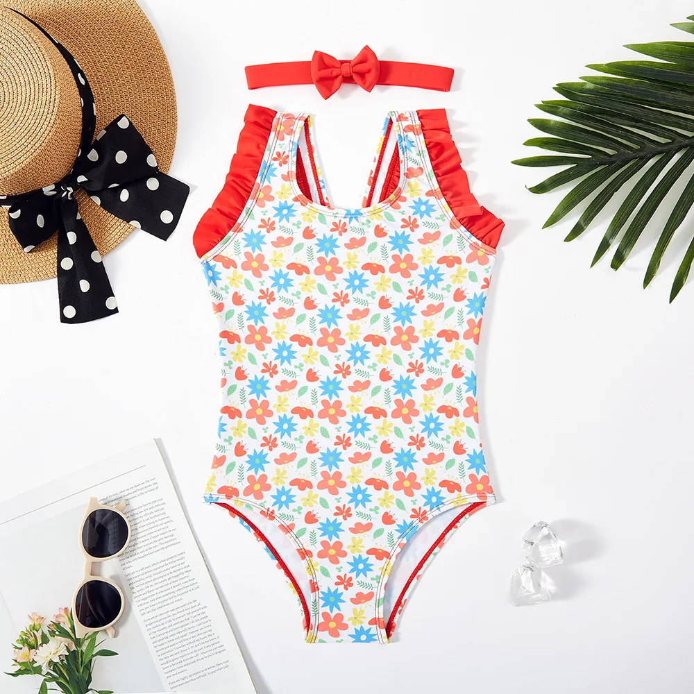 

5-14Years Teen Girls Print Swimsuit One Piece Kids Swimwear Girl Beachwear Kids Bathing Suit Baby Siamese Triangle Bikini