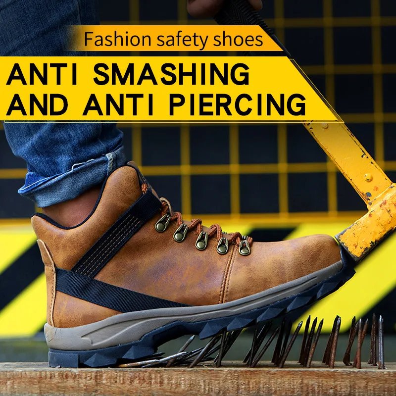 

Высокие мужские рабочие ботинки, защитная Рабочая обувь, стальной носок, проколостойкая, Противоударная, износостойкая защитная обувь