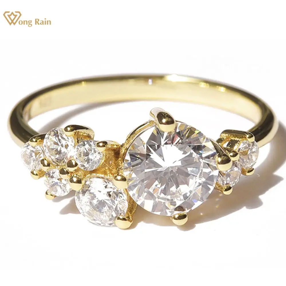 

Wong Rain, 100% 925 пробы, серебро, высокоуглеродные бриллианты, драгоценный камень, свадебные помолвки, 18 К, позолоченное Винтажное кольцо, ювелирн...