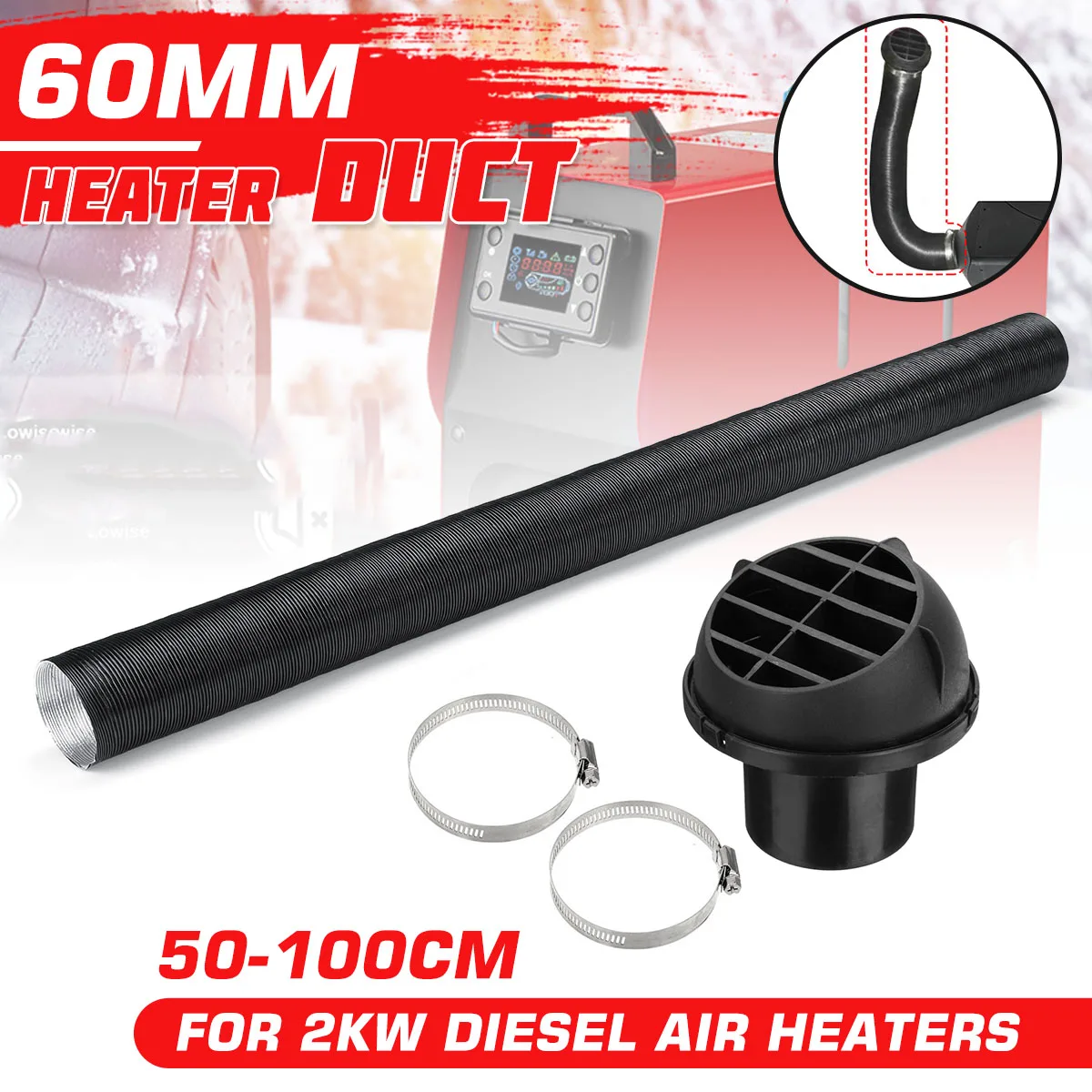60mm /75mm Heater Pipe Duct + Warm Air Outlet + Hose Clip For Diesel Heater Webasto Eberspacher
60mm /75mm Heater Pipe Duct + Warm Air Outlet + Hose Clip For Diesel Heater Webasto Eberspacher