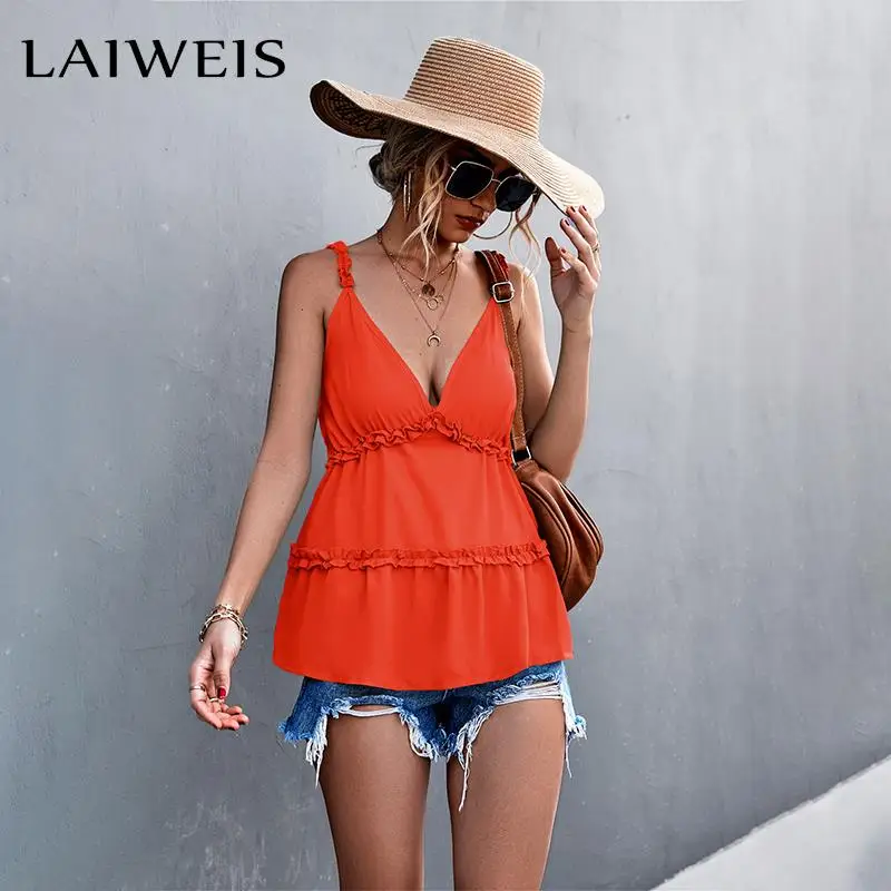 Ladies Pure Color Deep V Neck A-Line Beachwear Camisole 2022 Summer New Sexy Sling Ruffled Vest Sleeveless Women Tank Top Femme
Ladies Pure Color Deep V Neck A-Line Beachwear Camisole 2022 Summer New Sexy Sling Ruffled Vest Sleeveless Women Tank Top Femme