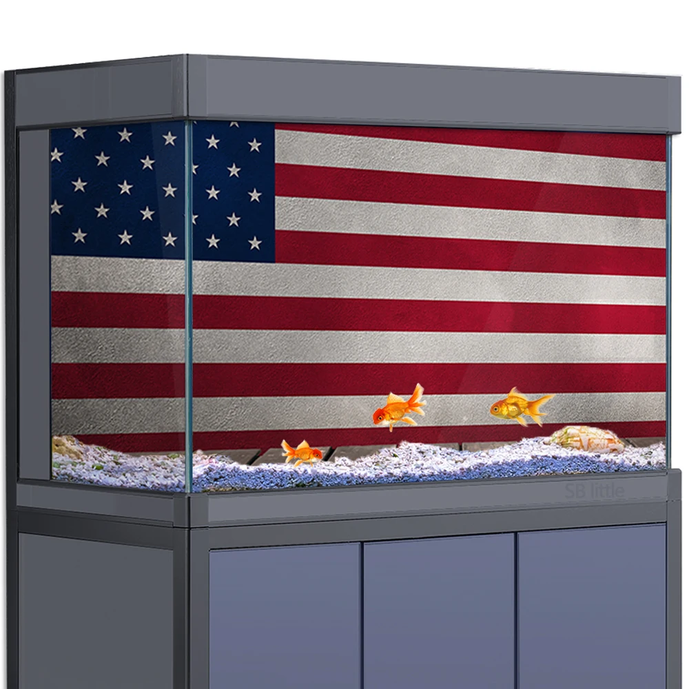 

Aquarium Background Sticker Decoration for Fish Tanks, US American Flag Wooden Floors HD 3D Poster 5-55 Gallon Reptile Habitat