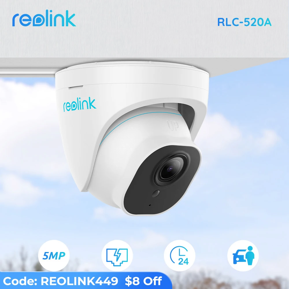 

Умная камера видеонаблюдения Reolink, 5 Мп, PoE, наружная инфракрасная купольная камера ночного видения с функцией обнаружения человека/автомоби...