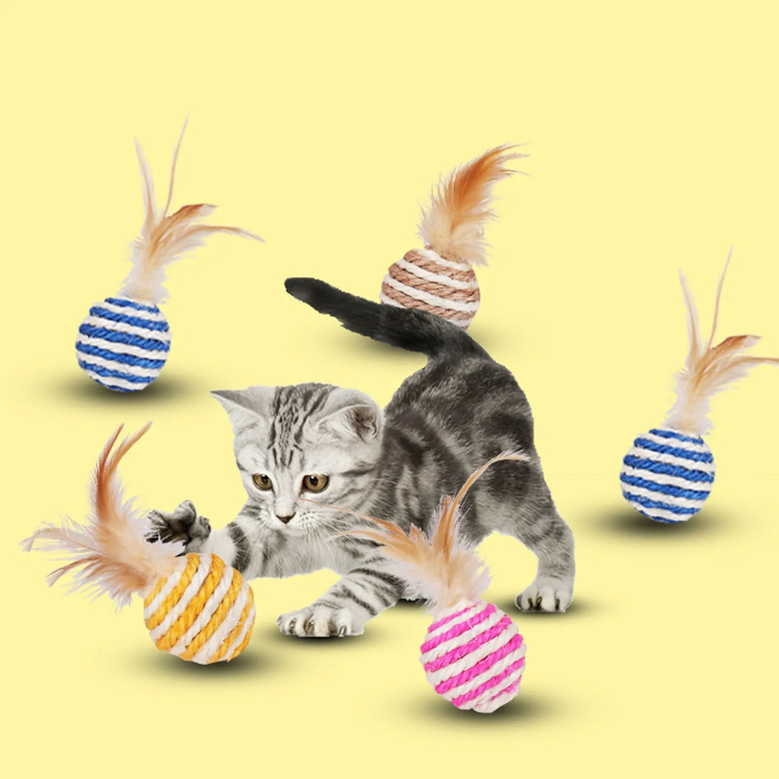 1pcs Elastic Interactive Pet Toy Sisal Ball Cat Toy Ball Feather Striped Cat Ball Toy Feather Sisal Ball Cat Toy
1pcs Elastic Interactive Pet Toy Sisal Ball Cat Toy Ball Feather Striped Cat Ball Toy Feather Sisal Ball Cat Toy
