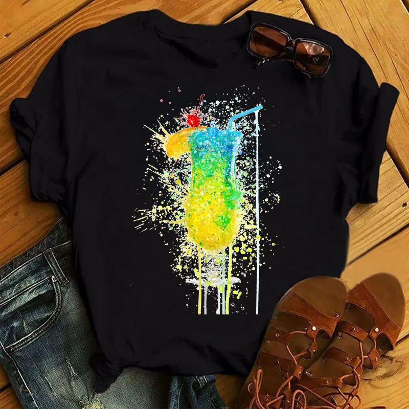 New Women Black T Shirt Watercolor Wine Glass Print Tops Female Short Sleeve Tee Shirts Ladies Summer Cute Graphic T-shirts Tops
New Women Black T Shirt Watercolor Wine Glass Print Tops Female Short Sleeve Tee Shirts Ladies Summer Cute Graphic T-shirts Tops