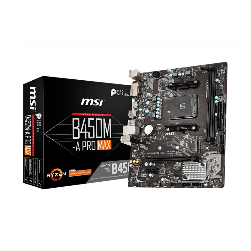 MSI B450 b450M A PRO MAX AM4 Computer Motherboard Supports for 3700x 3600x 3600 2600 CPU AMD b450
MSI B450 b450M A PRO MAX AM4 Computer Motherboard Supports for 3700x 3600x 3600 2600 CPU AMD b450