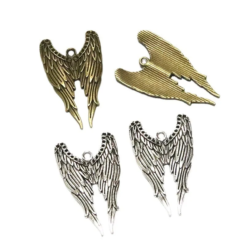 

30Pcs Vintage Wings Shape Pendants Angel Charms Bronze Color Antique Silver Plated Necklace Diy Jewelry Accessories