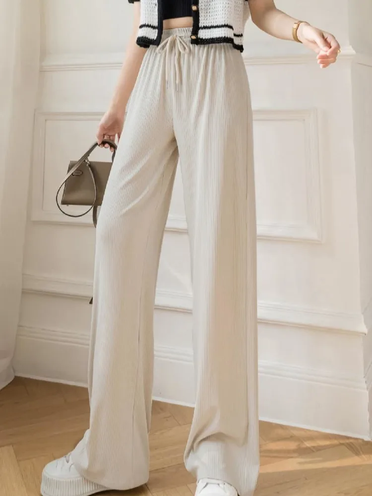 Ice Silk Knitted Wide Leg Pants Women Spring Summer High Waist Straight Loose Thin Trousers Black Gray Female Baggy Pants
Ice Silk Knitted Wide Leg Pants Women Spring Summer High Waist Straight Loose Thin Trousers Black Gray Female Baggy Pants