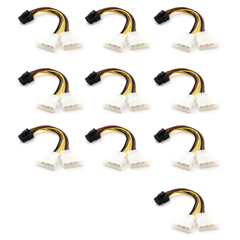 

10 Pcs Dual Molex 4-Pin to 6-Pin PCI Express (PCI-E) Power Adapter Cable for Video Card LP4 Y-Cable