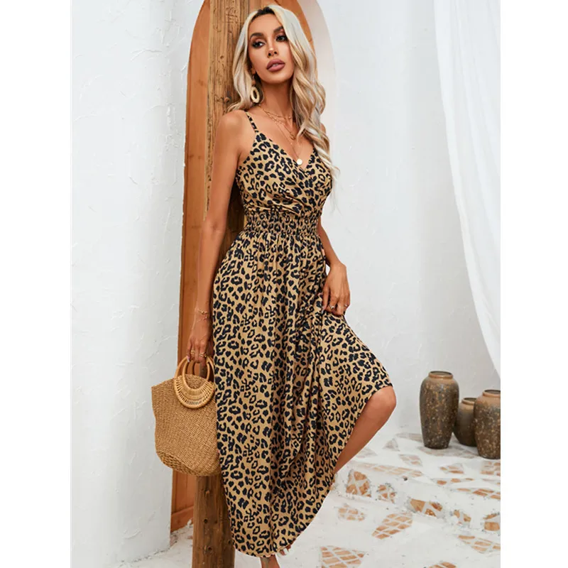 Платье-Макси женское с V-образным вырезом, открытыми плечами и леопардовым принтом
Платье-Макси женское с V-образным вырезом, открытыми плечами и леопардовым принтом