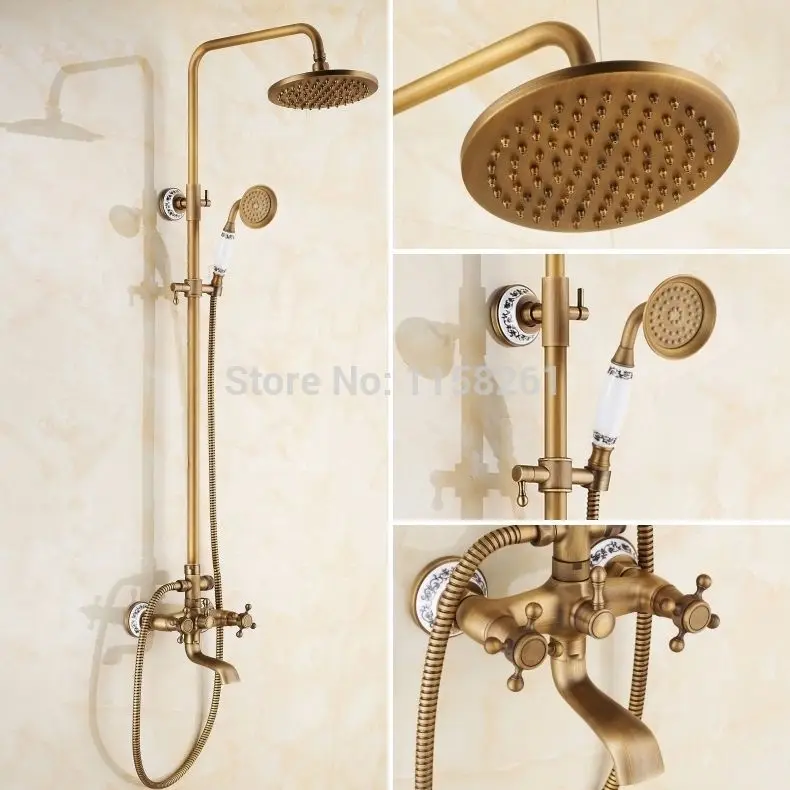 

Shower Faucets Antique Brass Finish Bathroom Rainfall With Spray Shower Durable Brass Construction Faucet Set Free shi