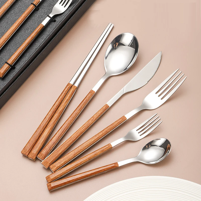 Korean Cutlery Set Stainless Steel Imitation Wooden Chopsticks Spoon Knife Fork Dinnerware Set Tableware Cutlery Sets Dropship
Korean Cutlery Set Stainless Steel Imitation Wooden Chopsticks Spoon Knife Fork Dinnerware Set Tableware Cutlery Sets Dropship
