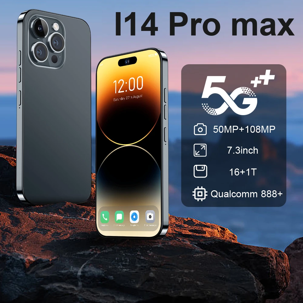 New I14 Pro Max Smartphone 5G Unlocked Dual SIM 7.3 Inch CellPhones 6000mAh Celulares 16GB Ram 1TB Global Version Mobile Phones
New I14 Pro Max Smartphone 5G Unlocked Dual SIM 7.3 Inch CellPhones 6000mAh Celulares 16GB Ram 1TB Global Version Mobile Phones