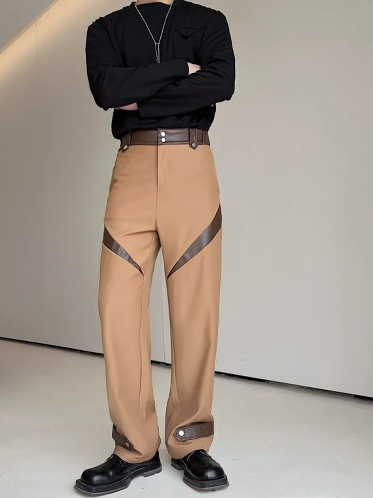 SYUHGFA Men Clothing 2022 Autumn PU Leather Patchwork Slim Casual Suit Pants For Male All-match Simple Personality Trousers 
SYUHGFA Men Clothing 2022 Autumn PU Leather Patchwork Slim Casual Suit Pants For Male All-match Simple Personality Trousers