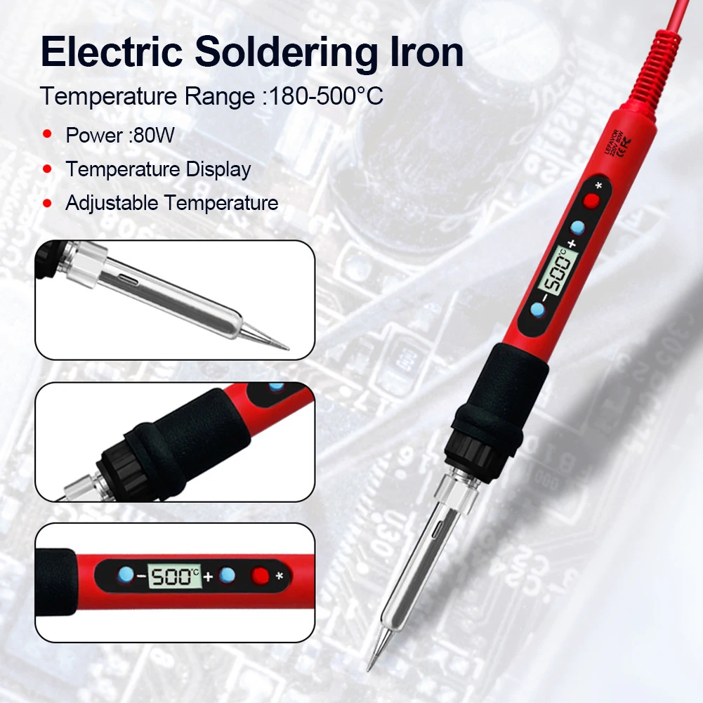 Electric Soldering Iron 80W Adjustable Temperature Internal Heating Household Welding Repair Tool with US/EUPlug Digital Display
Electric Soldering Iron 80W Adjustable Temperature Internal Heating Household Welding Repair Tool with US/EUPlug Digital Display