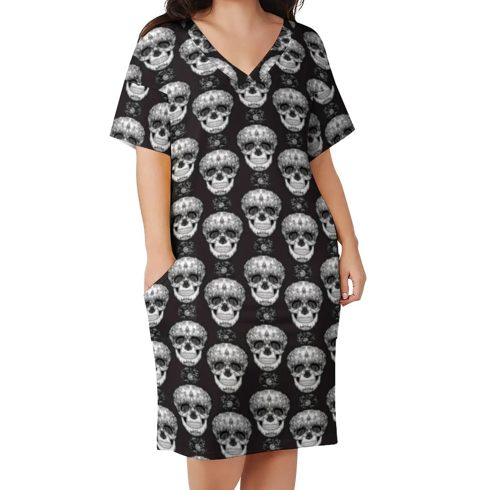 Black White Skull Dress Plus Size Sugar Skulls Aesthetic Casual Dress Women Spring V Neck Kawaii Dresses Birthday Gift
Black White Skull Dress Plus Size Sugar Skulls Aesthetic Casual Dress Women Spring V Neck Kawaii Dresses Birthday Gift