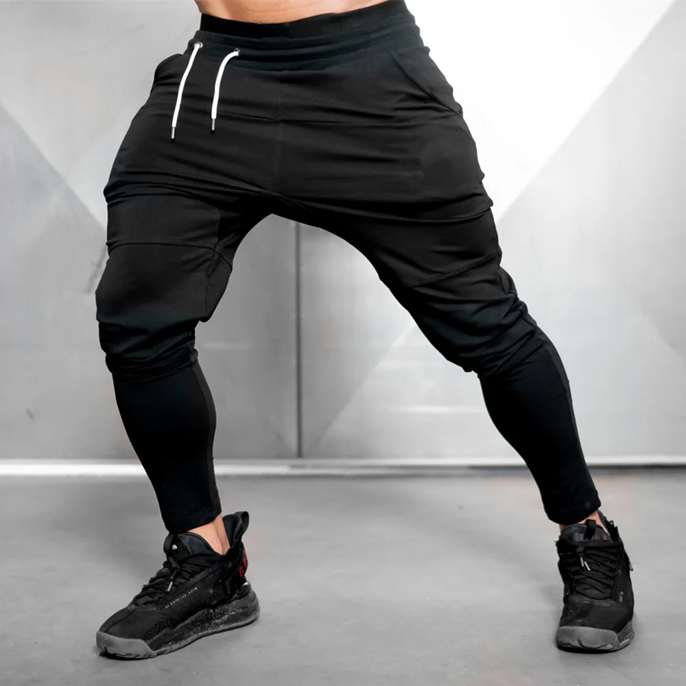 

Solid Black Jogger Pants Gyms Sweatpants Mens Casual Cotton Trackpants Autumn Trousers Male Fitness Workout Sportswear Bottoms