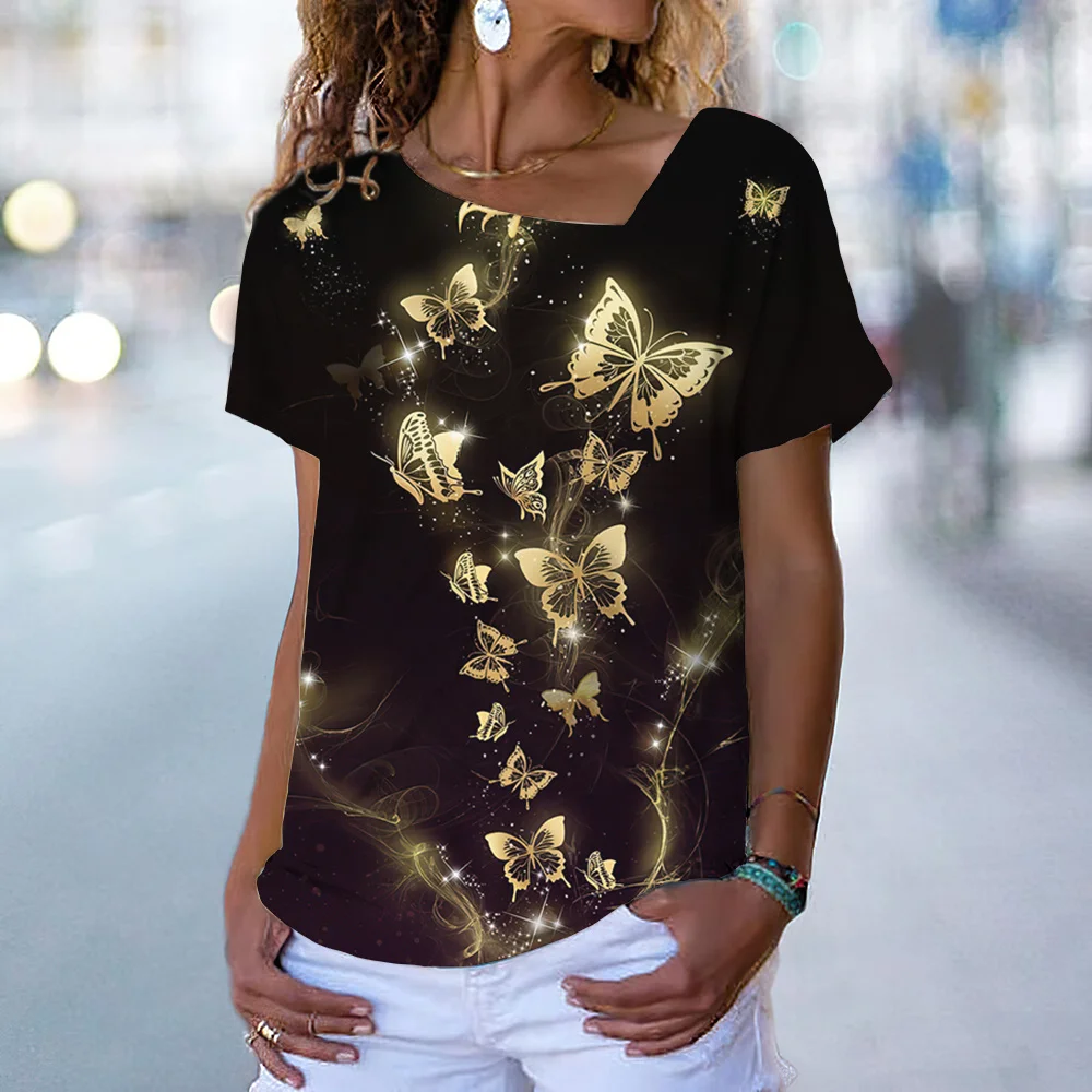 Fashion Irregular V-Neck Sexy Women'S T-Shirt Summer 3d Butterfly Short Sleeve Top New Casual Daily Female Oversized Street Tees
Fashion Irregular V-Neck Sexy Women'S T-Shirt Summer 3d Butterfly Short Sleeve Top New Casual Daily Female Oversized Street Tees