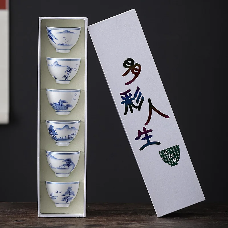 

Керамическая маленькая чайная чашка кунг-фу чашка мастер чайная чашка чайный набор сине-белая фарфоровая Ручная роспись чайная чашка набор...